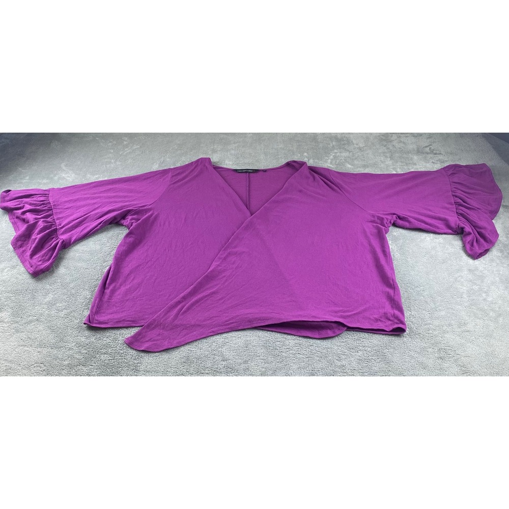 Colleen Lopez Purple Wrap Top 3X Ruffle Sleeve Plus Size Blouse